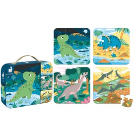 Janod 4 Progressive Dinosaur Jigsaw Puzzles 6, 9, 12 & 16 Piece - Ages 3 Years+ - J02657
