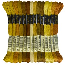 Premium Rainbow Color Embroidery Floss - Cross Stitch Threads - Friendship Bracelets Floss - Crafts Floss - 14 Skeins Per Pack Embroidery Floss, Gold Gradient