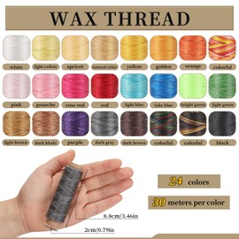 Jupean 24 Colors Leather Thread, Waxed Thread for Hand Sewing Polyester Leather Sewing Thread DIY Bracelets Bookbinding