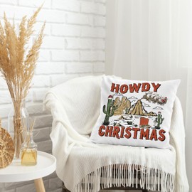 Qvapt Western Christmas Pillow Covers,Howdy Christmas Pillow Covers 18x18,Western Christmas Pillowcases,Christmas Throw Pillow Covers,Western Christmas Decor (red)
