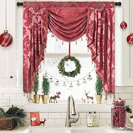 NAPEARL Waterfall Valances for Living Room, Jacquard Swag Valances for Windows, Fancy Kitchen Curtains Valances and Swags, 1 Panel ( Burgundy, 41-Inch Wide )