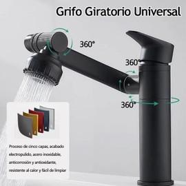 Llaves para Lavabo Baño 1080° Giratorias，Mezcladora para Lavabo de Acero Inoxidable, Moderno Grifo para Lavabo Ajustable Caliente y Frío,Grifo de Cocina,Grifo Mezclador Giratorio con 2 Manguera…