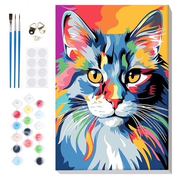 Bowetile Coloful Cat Paint by Numbers Adult Kit Beginner, Kids'