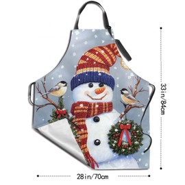 Christmas Apron with 2 Pockets Xmas Tree Bird Snowman Apron with Adjustable Neck Strap Waterproof Chef Xmas Holiday Kitchen Apron for Women Men Party Cooking BBQ Gift