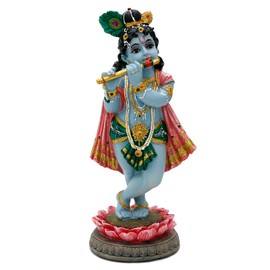 Hindu God Lord Krishna Statue - 8.3”H India Idol Krishna Figurine Puja Item Pooja Return Gift for Indian Diwali Gifts Home Altar Temple Mandir Meditation Room Yoga Studio Spiritual Decors