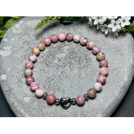 Majas Perlen Rhodonit Armband Perlen echt 6mm Herz Edelstahl Silber - Größen 15 bis 17cm passend - Handmade Perlenarmband Verzeihen Begeisterung Optimismus - Spiritueller Schmuck Damen