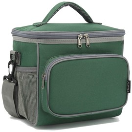 FlowFly Insulated Reusable Lunch Bag Adult Large Lunch Box for Women and Men with Adjustable Shoulder Strap,Front Zipper Pocket and Dual Large Mesh Side Pockets,ArmyGreen