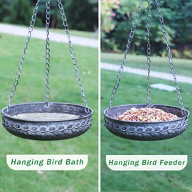AIHAOKAN Hanging Bird Bath Hanging Bird Feeder - Metal BirdBath Bowl Birdfeeder Tray for Garden Backyard Patio and Deck-Dark Grey