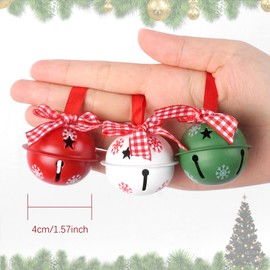 Christmas Jingle Bells 12 PCS Large Christmas Bells,Metal Bells Red White Green Bells,Christmas Tree Decorations Bells with Ribbons,Hanging Ornaments Bells for DIY Crafts Christmas Decor,Snowflake