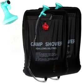 Kingshion 2 PCS Solar Shower Bag, 5Gallons/20L, Digital Thermometer, Portable Camping Shower Bag with Removable Hose, On-Off Switchable Shower Head for Camping Beach Swimming Outdoor Traveling Hiking