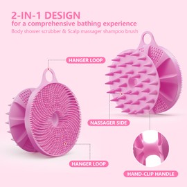 BEAUTAIL 2 in 1 Silicone Brush, Body Shower Scrubber and Scalp Hair Massager Shampoo Brush, Deeply Cleanse Skin, Dandruff Removal and Hair Growth, Gentle for Women Men Sensitive Skin, 1 Pack (Lilac)