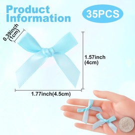 Pndeyo 35pcs Mini Gift Wrap Bows, Tiny Cute Satin Ribbon Bow, Soft Craft Bowknot Sewing Accessories for Christmas Wedding Birthday Party Flowers Bakery Treat Gift Box Decoration- Light Blue