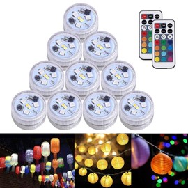 JT 10pcs Paper Lantern Lights Waterproof Tea Lights Candle with Remote,RGB Color Changing Submersible LED Light,Battery Operated for Vase/Valentine/Wedding/Birthday Party Decoration/Table Centerpieces