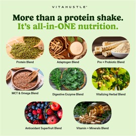 VitaHustle All-in-One Nutrition Shake, Vanilla- Plant Based Protein Powder by Kevin Hart – Vegan Meal Replacement Shake with KSM66 Ashwagandha & 86+ Superfoods - Organic Meal Replacement Powder