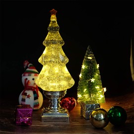DRomance Christmas Tree Snow Globe Lantern with Music, LED Light-up Singing Snow Globe with Timer Battery Operated USB Powered Holiday Decor(Silver)