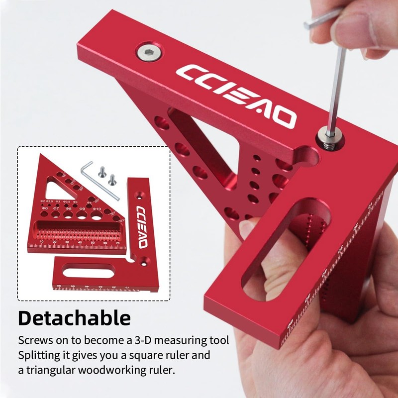 3D Carpenter Square with Degrees Scriber, 22.5-90 Degree Drawing Line