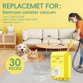 30 Pack Vacuum Cleaner Bags Fit for Kenmore Canister Type C/Q 5055 50555 50557 50558 and Pana·sonic Type C-5 C-18, 200 Series, 400 Series, 600 Series, 700 Series, 800 Series Vacuum By Improvedhand