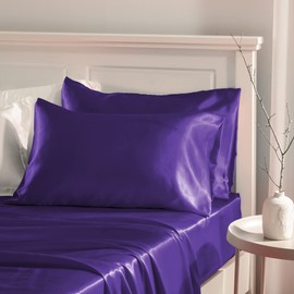 Manyshofu Purple Satin Pillowcase for Hair Protection- 2Pcs Queen Pillow Cases, Luxury & Silky Pillowcases 20x30 Pillow Covers with Envelope Closure