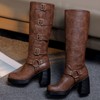 Women Goth Knee High Boots Square Toe Chunky Heel GOGO
