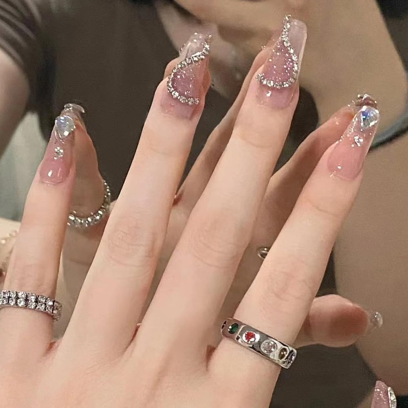 Nail Tip, Long Nail Tip, 24 Pieces, Glitter, Glossy, 3D,