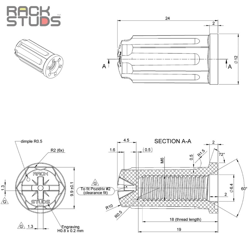 Rackstud M6 Nut 100-pack - Replacement for Traditional Cage Nuts,