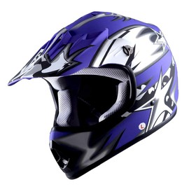 1Storm Youth Motocross Helmet BMX MX ATV Dirt Bike Helmet Matt Star Blue + Goggles + MG Youth Blue Glove Bundle