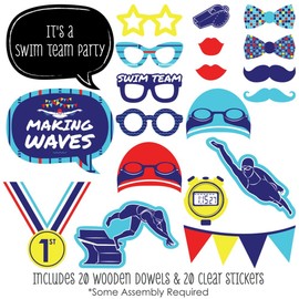 Big Dot of Happiness Making Waves - Swim Team - Swimming Party Birthday Party Photo Booth Props Kit - 20 Count