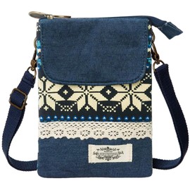 KXF Cell Phone Pouch Purse Wallet Canvas Zipper Ethnic Style Small Crossbody Messenger Bag Mini Shoulder Bag with Adjustable Shoulder Strap for Women Girls