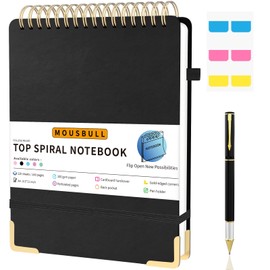Mousbull Top Spiral Notebook, A4 Hardcover Top Bound Steno Pads, 240 Pages 100gsm College Ruled Left Handed Notebook Journal for Work, School, Meeting Writing - Black, 8.5" x 11"