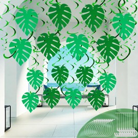40 Pcs Hawaiian Party Decorations Palm Leaves, Swirl Decorations Hanging, Luau Green Decoration Tropical Party for Summer Birthday Supplies