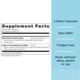 Ancient Nutrition Probiotics, SBO Probiotics Ultimate 50 Billion CFUs*/Serving, Digestive and Immune Support, Gluten Free, Ancient Superfoods Blend, Shrink-Wrapped 60 Capsules (2 Pack)