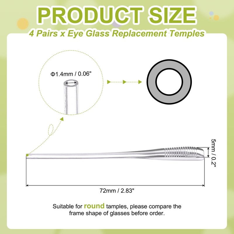 PATIKIL Eye Glass Replacement Temples, Anti-Slip Eyeglass End Tips for