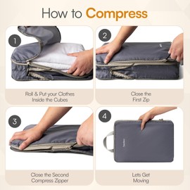 Travelvaez 6 Set Compression Packing Cubes. Expandable Travel Compression Bags for Packing. Lightweight Packing Cubes for Travel. Packing Cubes with Laundry Bag. (Grey).