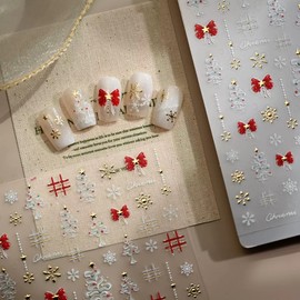 Christmas Nail Stickers for Nail Art, Christmas Tree Nail Art Stickers with Snowflake Red Bow Design 5D Embossed Self-Adhesive Nail Decals, Nail Decor for Women Winter