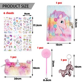 TYXHXTF Unicorn Gifts for Girls, Secret Diary with Lock for Girls Plush Unicorn Notebook Set, Birthday Christmas Gifts for 3-14 Year Olds Kids Teen Girls with Pencil Case Pen Stickers Keychain