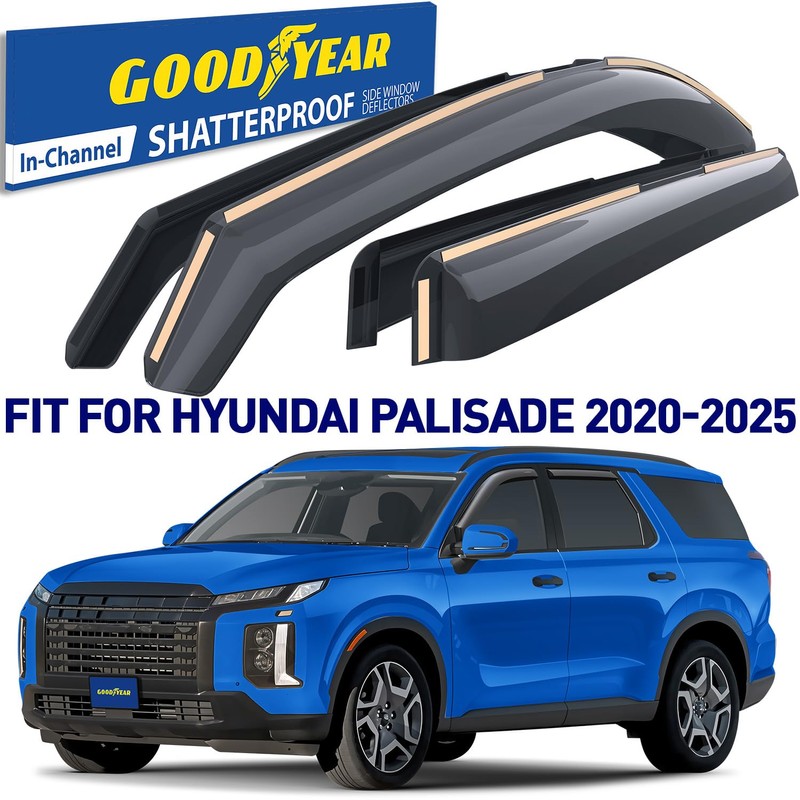 Goodyear Shatterproof in-Channel Window Deflectors for Hyundai Palisade 2020-2025, Rain