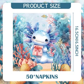 iPartyGo Axolotl Birthday Party Decorations - 50 Pcs Blue 2-Ply Disposable Paper Beverage Dinner Napkins Tableware Set Cute Cartoon Reptile Animals Theme Table Supplies Decor for Kids Boys Girls