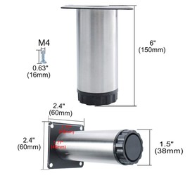 sourcing map 6 Inch Furniture Legs Stainless Steel Sofa Table Cabinet Wardrobe Worktop Shelves Feet Replacement Height Adjustable Set of 4