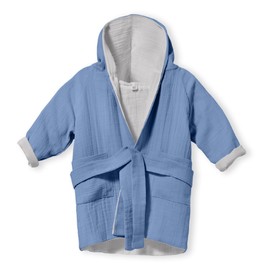 Mababu Children's Bathrobe with Hood, 100% Organic Cotton, GOTS Certified, Premium Muslin Children's Bathrobe for Girls and Boys, Machine Washable and Tumble Dryer-safe, 4-Ply, 1-6 Years, Indigo-blue