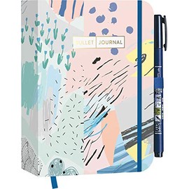 Pocket Bullet Journal "Abstract Art" mit Original Tombow Brush Pen Fudenosuke in schwarz: Mit Punkteraster, Seiten für Index, Key und Future Log sowie ... Stiftehalter und praktischem Verschlussband