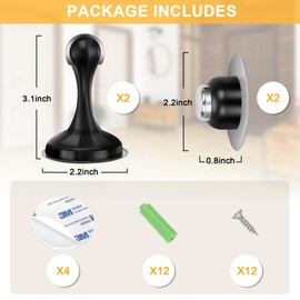 Profasion 2 Pack Magnetic Door Stoppers, Stainless Steel Door Stops for Wall and Floor Mounting, Door Holder Keep Door Open, No Drilling Door Stop with 3D Adhesive Tapes, Black
