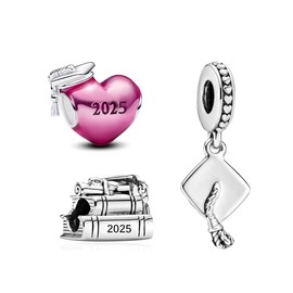TCZNAF 2025 Graduation Charm Heart Graduation Pendant Compatible with European Bracelets Necklaces Graduation Jewellery Gift, Sterling Silver Cubic Zirconia