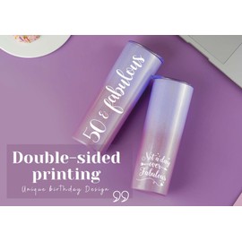 Onebttl 50th Birthday Gifts for Women, Female, Her - 50 and Fabulous - 20oz/590ml Stainless Steel Insulated Tumbler with Straw, Lid, Message Card - (Purple Pink)