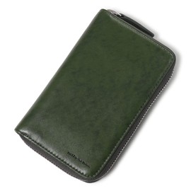Mirashone MSMW2AS3 Mila Schon Men's Bi-Fold Wallet, Middle, Vertical Type, Genuine Leather, Shadow Smooth, Large Size, Round Zipper, Cowhide Leather, [60] Green