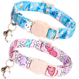 Lionheart glory Easter Cat Collar Breakaway with Bell & Pendant Cute Rabbit Bunnies Print 2 Pack Kitten Collar Soft Adjustable Safety Cat Collars for Girl Boy Cats Pet Gift