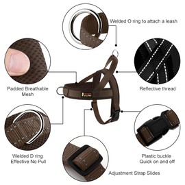 Plutus Pet No Pull Dog Harness with Breathable Mesh Padded, Adjustable Reflective Escape Proof Dog Harness, Quick Fit Dog Vest Harness for Small Medium Large Dogs(M, Chocolate)
