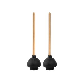 Superio Heavy Duty Plunger with 21 Inch Wooden Handle, Black Rubber - Classic Toilet Plunger, Heavy Duty, Double Thrust Force Cup, Rubber Toilet Plunger, Black Plunger (Wood-2 Pack)
