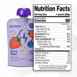Brainiac Fruit & Oat Smoothie Pouches, 20 Pack – Kids Snack, No Added Sugar.