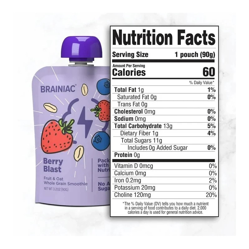 Brainiac Fruit & Oat Smoothie Pouches, 20 Pack – Kids