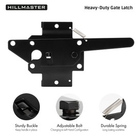 HILLMASTER Heavy Duty Self-Locking Gate Latch for Wooden Fence, Post Mount Automatic Gate Lock Gravity Door Latch Hardware for Secure Pool, Outdoor Garden, Metal Gates Vinyl Fences, Black Finish